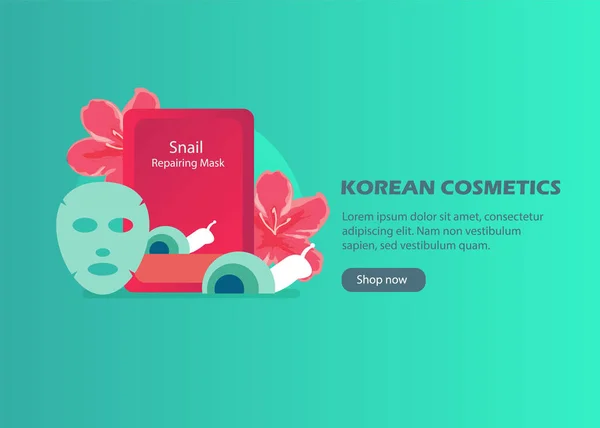 Web Banner Med Koreanska Kosmetiska Platt Stil Vektorillustration — Stock vektor