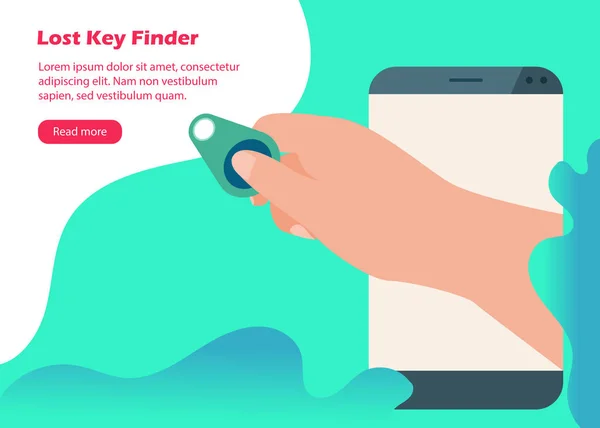 Vrouw Hand Met Verloren Key Finder Webpagina Vlakke Stijl Vectorillustratie — Stockvector