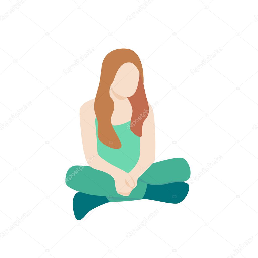 Young girl sitting in lotus position. Vector illustration