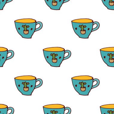 Doodle tarzında çay bardağı Dikişsiz desen.