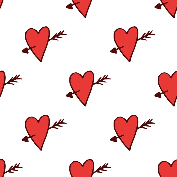 Coeur motif sans couture dans le style dessiné à la main . — Image vectorielle