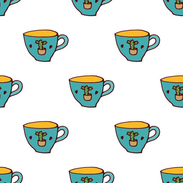 Tea Cup naadloze patroon in doodle stijl. — Stockvector