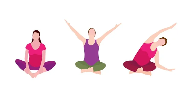 Schwangere üben Yoga im modernen Cartoon-Stil. — Stockvektor