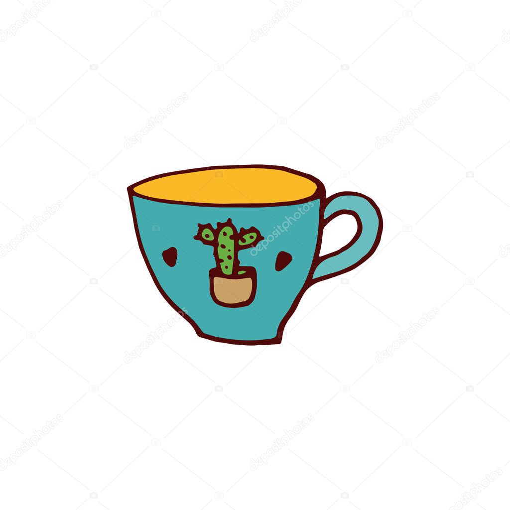 Tea cup icon in doodle style.