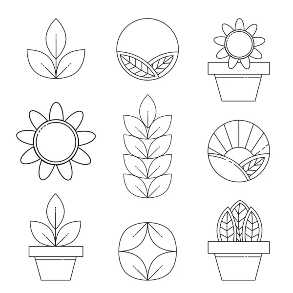 Ilustração Vetorial Conjunto Ícones Plantas — Vetor de Stock