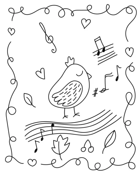 Окраска страницы с Маленькой птичкой в стиле каракулей — стоковый вектор