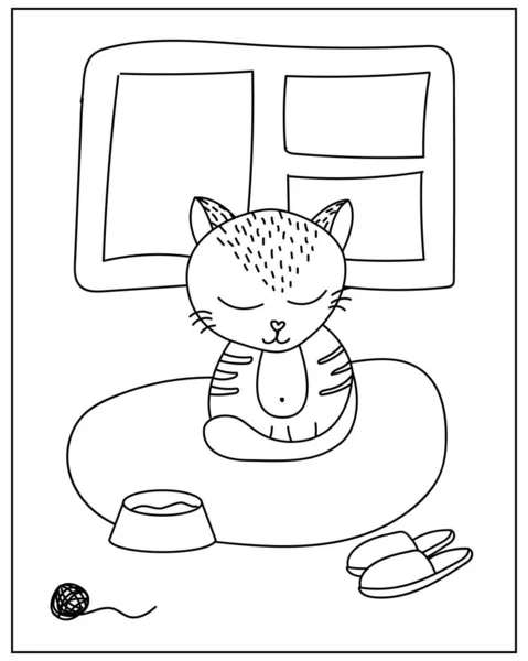 Disegno da colorare con Gatto carino in stile doodle — Vettoriale Stock