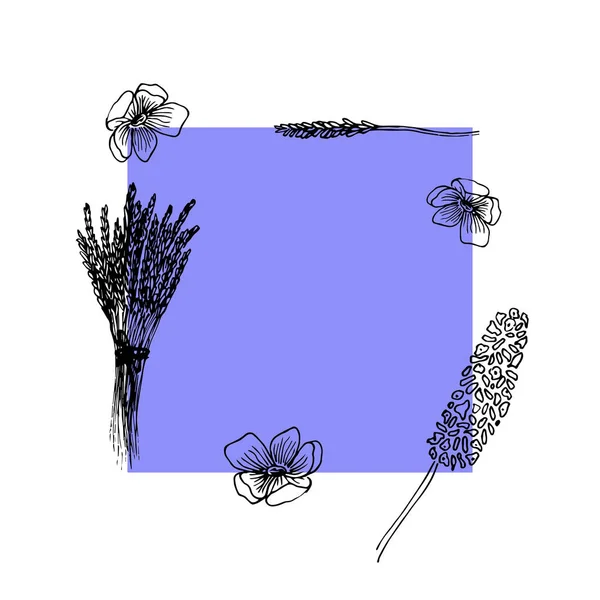 Lavendel bloemen frame in de hand getrokken stijl — Stockvector