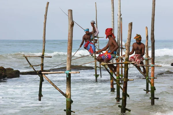 Stilt Rybaków Plaży Koggala Sri Lanka — Zdjęcie stockowe