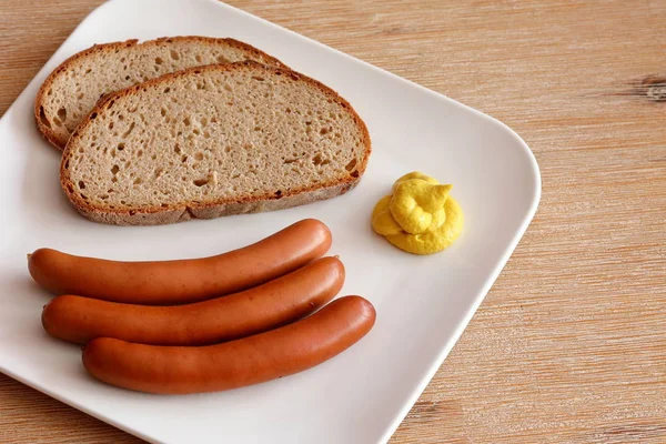 Sausages Bread Mustard — Stock Photo, Image