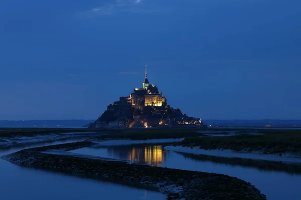 Mont Saint Michel Normandia Noite — Fotografia de Stock