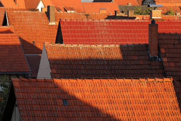 Techos Casa Con Tejas Rojas — Foto de Stock