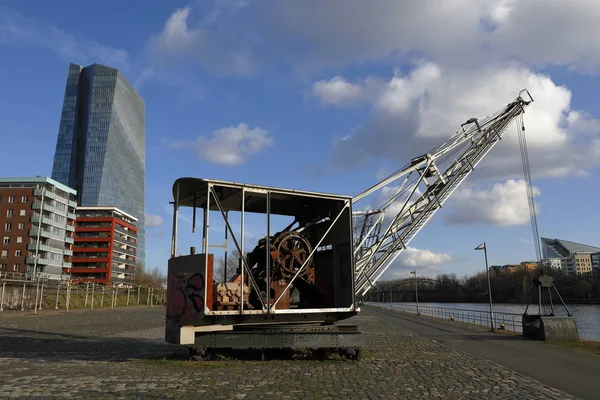 Frankfurt Taki Eski Liman Vinçleri — Stok fotoğraf