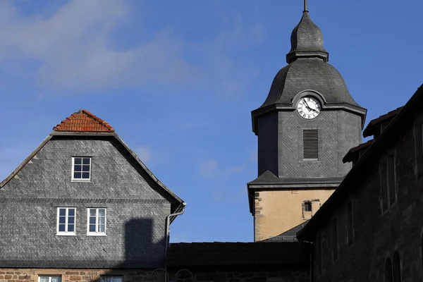 Casas Históricas Iglesia Del Pueblo Herleshausen — Foto de Stock