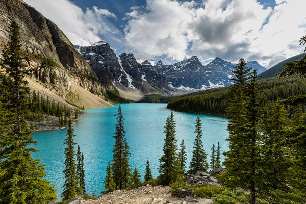 Lake Moraine in Banff National Park of Canada Alberta