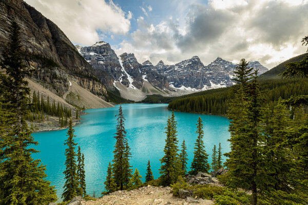 Lake Moraine in Banff National Park of Canada Alberta