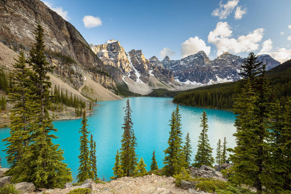 Lake Moraine in Banff National Park of Canada Alberta