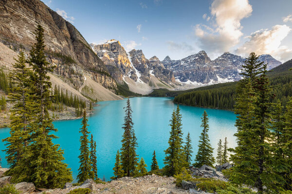 Lake Moraine in Banff National Park of Canada Alberta