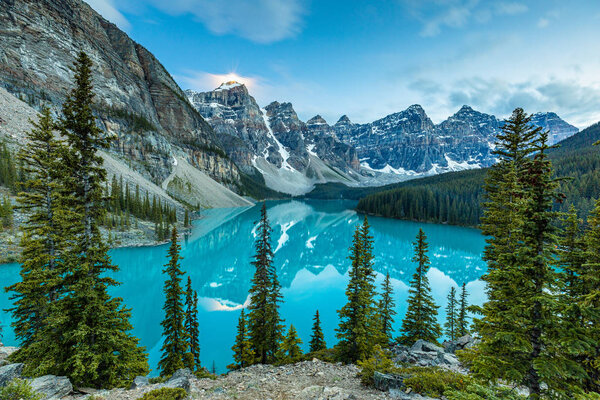 Lake Moraine in Banff National Park of Canada Alberta