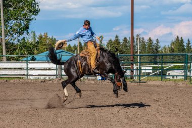 Rodeo ve Bronco Riding Pincher Creek Kanada'da, 16 Haziran 2019