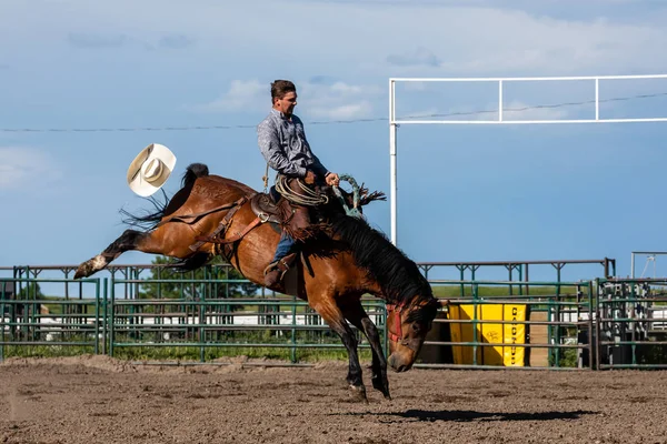 Rodeo Bronco Jezdecké Pincher Creek Kanada Červen 2019 — Stock fotografie