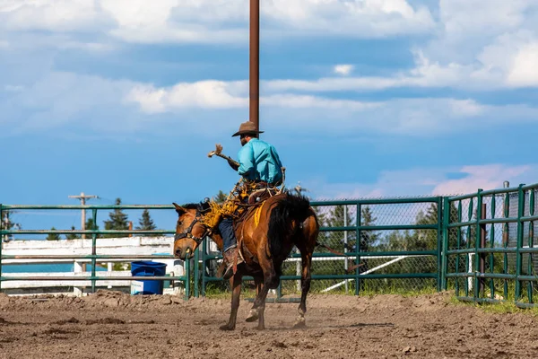 Rodeo Bronco Rijden Pincher Creek Canada — Stockfoto