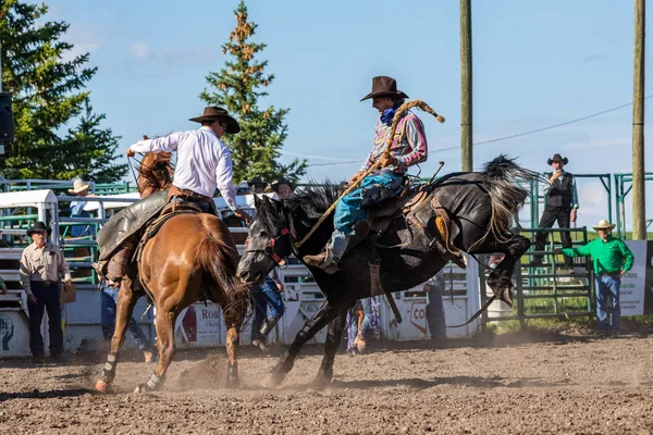 Cowboys Bucking Horse Pincher Creek Ranch Rodeo Canada Juni 2019 — Stockfoto