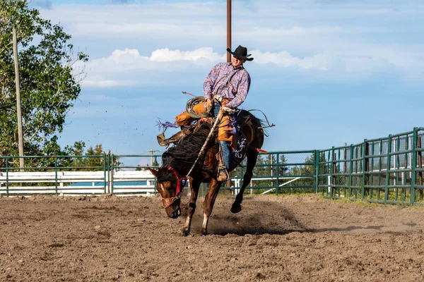 Rodeo Bronco Riding Pincher Creek Canada June 2019 — Stock Photo, Image