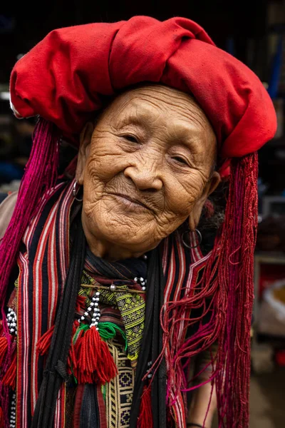 Porträtt Kvinna Traditionell Dräkt Vietnam — Stockfoto