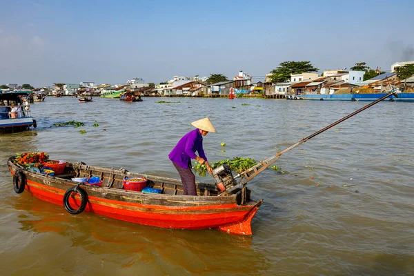 Pływający Rynek Delcie Mekongu Wietnamie — Zdjęcie stockowe