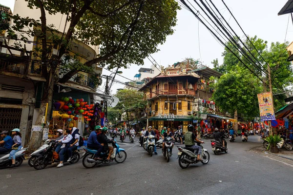 Tráfico Con Motocicleta Las Calles Hanoi Vietnam Octubre 2019 — Foto de Stock