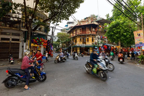 Tráfico Con Motocicleta Las Calles Hanoi Vietnam Octubre 2019 — Foto de Stock