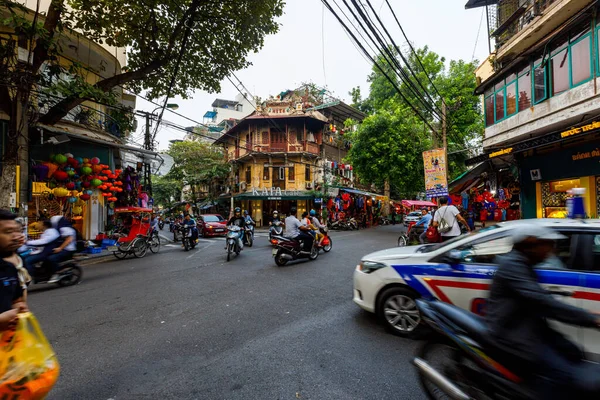 Tráfico Con Motocicleta Las Calles Hanoi Vietnam Octubre 2019 — Foto de Stock