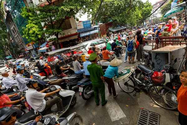 Tráfico Con Motocicleta Las Calles Hanoi Vietnam Octubre 2019 — Foto de Stock
