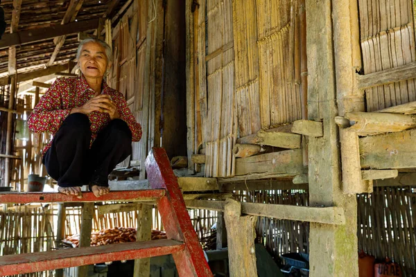 Alte Frau Einem Historischen Bauernhaus Bac Son Valley Vietnam — Stockfoto