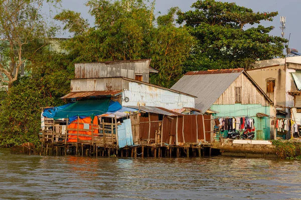 Casas Largo Del Río Mekong Cai Rang Vietnam Diciembre 2019 — Foto de Stock