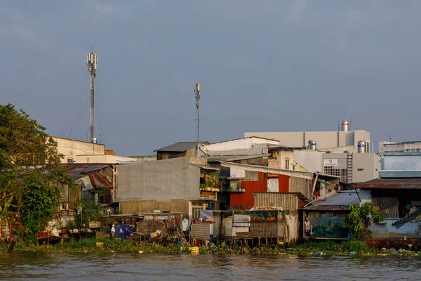 Casas Largo Del Río Mekong Cai Rang Vietnam Diciembre 2019 — Foto de Stock