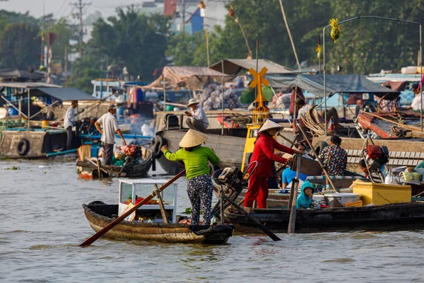 Плаваючий Ринок Дельті Річки Меконг Цай Ранг Єтнамі Грудень 2019 — стокове фото
