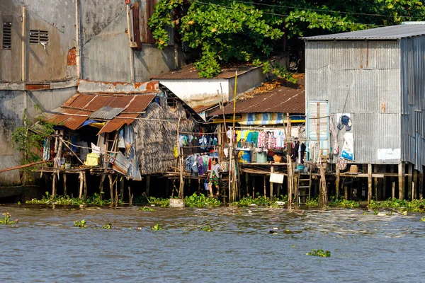 Häuser Entlang Des Mekong Cai Rang Vietnam Dezember 2019 — Stockfoto