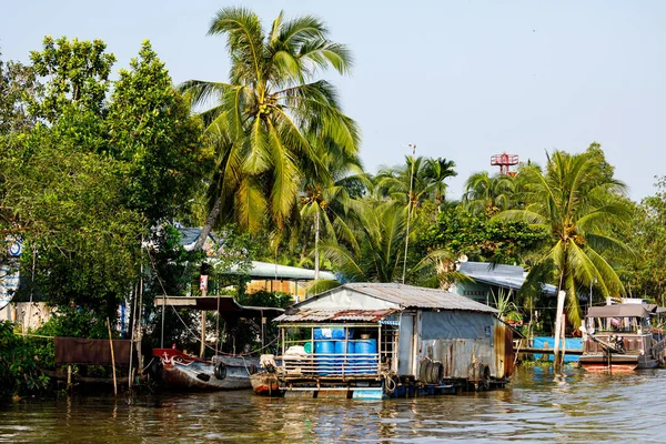 Domy Podél Řeky Mekong Cai Rang Vietnamu Prosinec 2019 — Stock fotografie