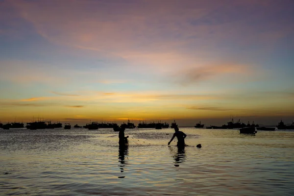 Fischer Sonnenuntergang Über Dem Meer Von Mui Vietnam — Stockfoto