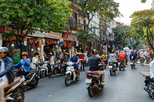 Centro Ciudad Tráfico Caos Hanoi Vietnam Noviembre 2019 — Foto de Stock
