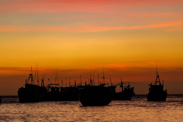 Гавань Муй Вьетнаме Рыбацкими Лодками Закате — стоковое фото