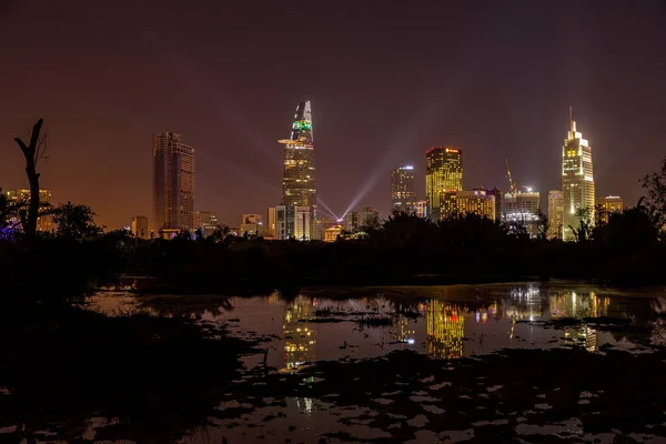 Fogos Artifício Sobre Cidade Saigon Vietnã — Fotografia de Stock