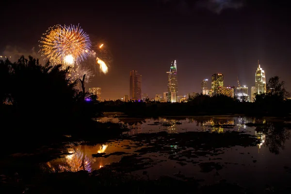 Fireworks City Saigon Vietnam — Stock Photo, Image