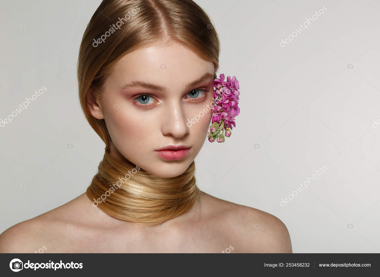 Lovely Teenager Blonde Girl With Blue Eyes Perfect Skin Stock