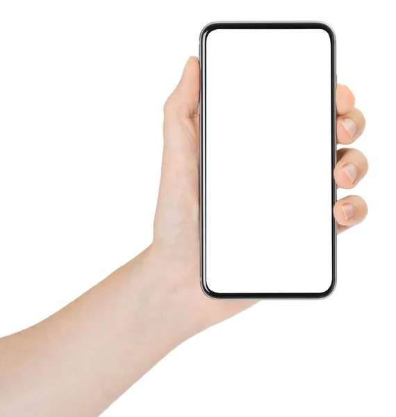 Smartphone Der Hand Auf Weißem Hintergrund Isoliert — Stockfoto