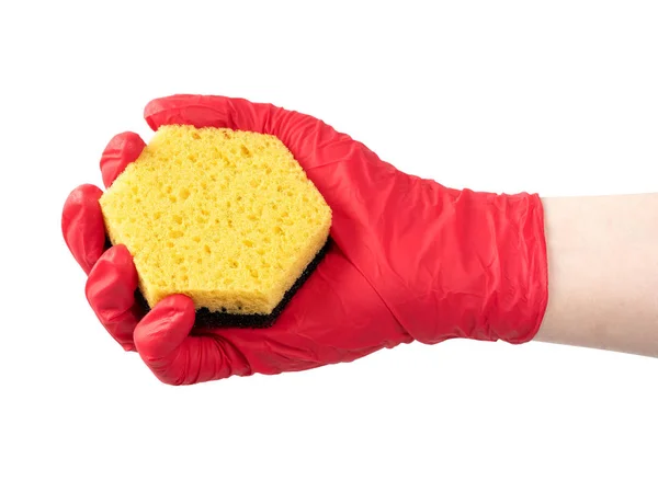 Red Gloves Sponge White Background — Stock Photo, Image