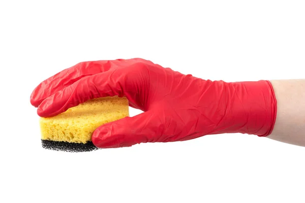 Red Gloves Sponge White Background — Stock Photo, Image