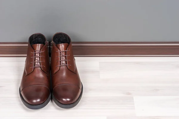 Boots Men White Wooden Floor — Stock Photo, Image